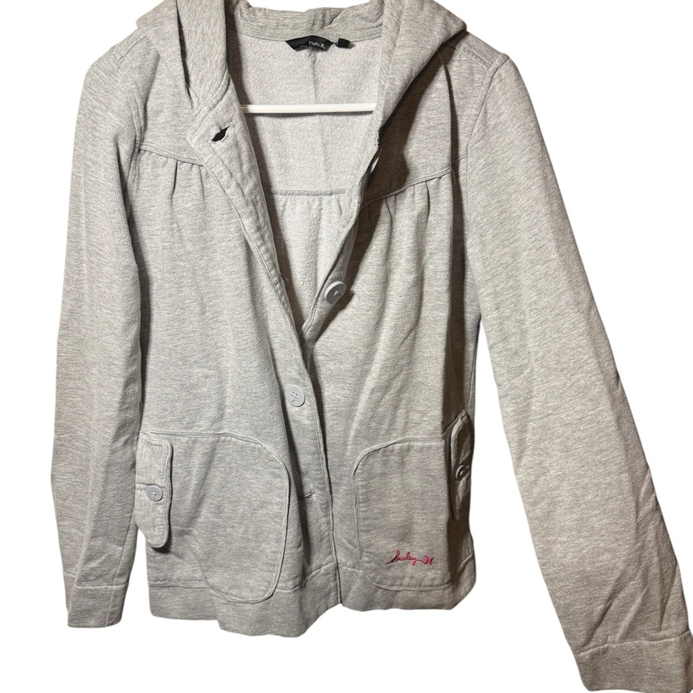 Hurley Gray Button-Up Hoodie Jacket – Women’s Size M